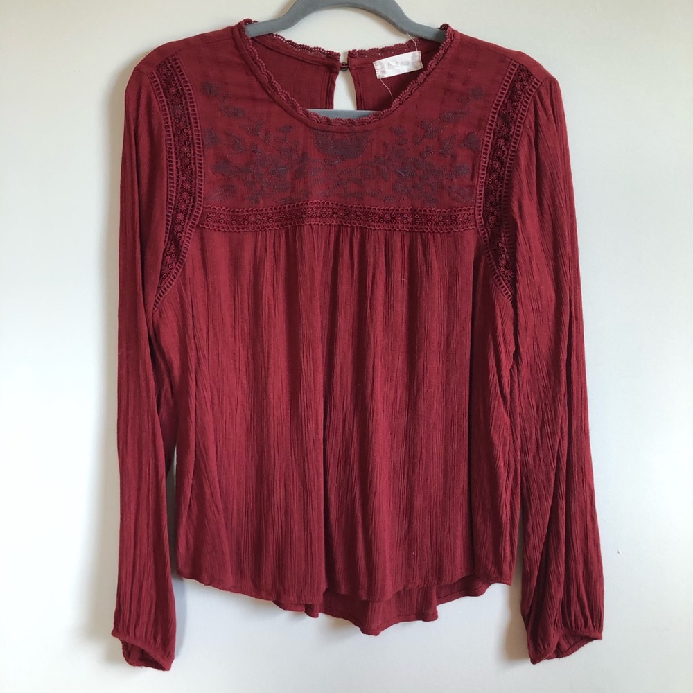 Altar’d State Lightweight Red Embroidered Blouse